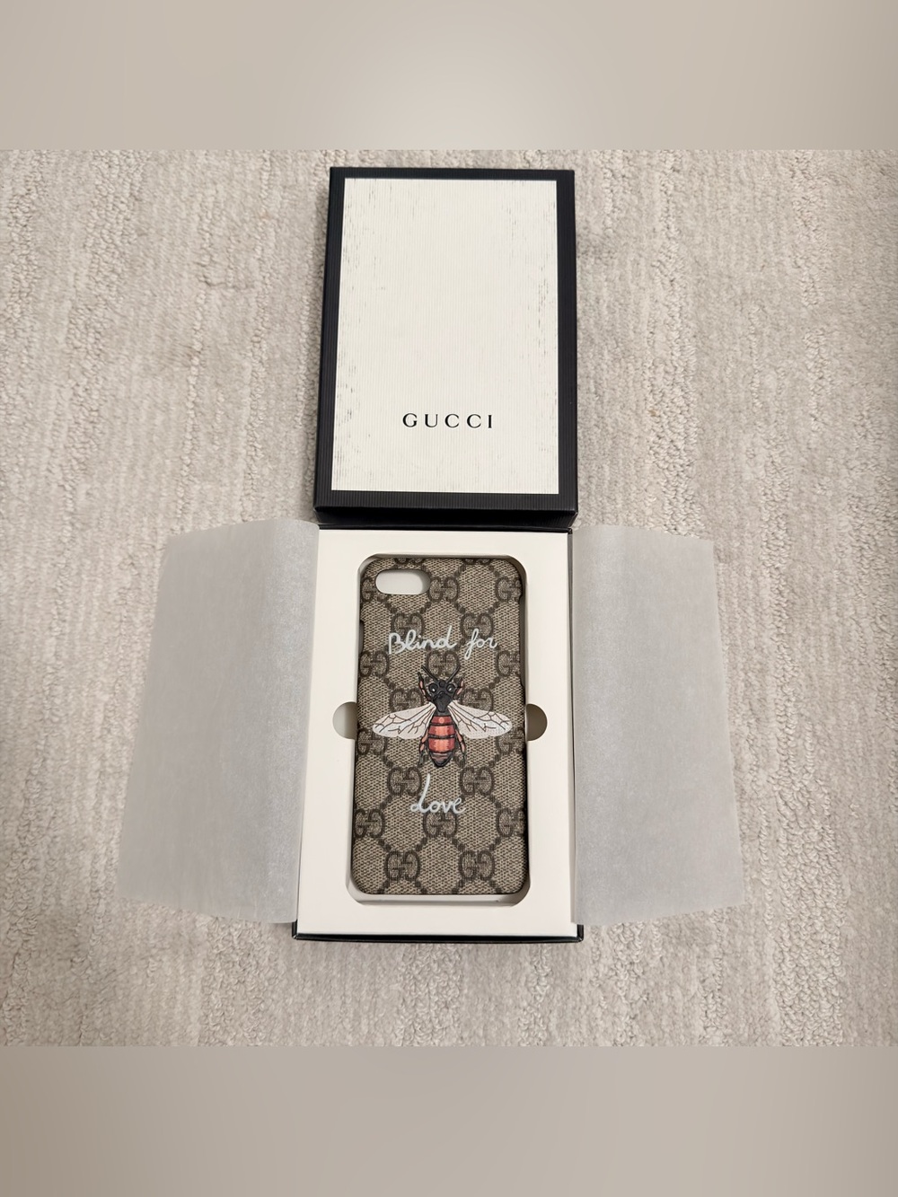 Gucci Beige Bee Love Is Blind Monogram iPhone 8 Case